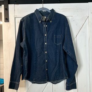 L.L. Bean Women's Dark Denim Blue Cotton Button Down Top XL